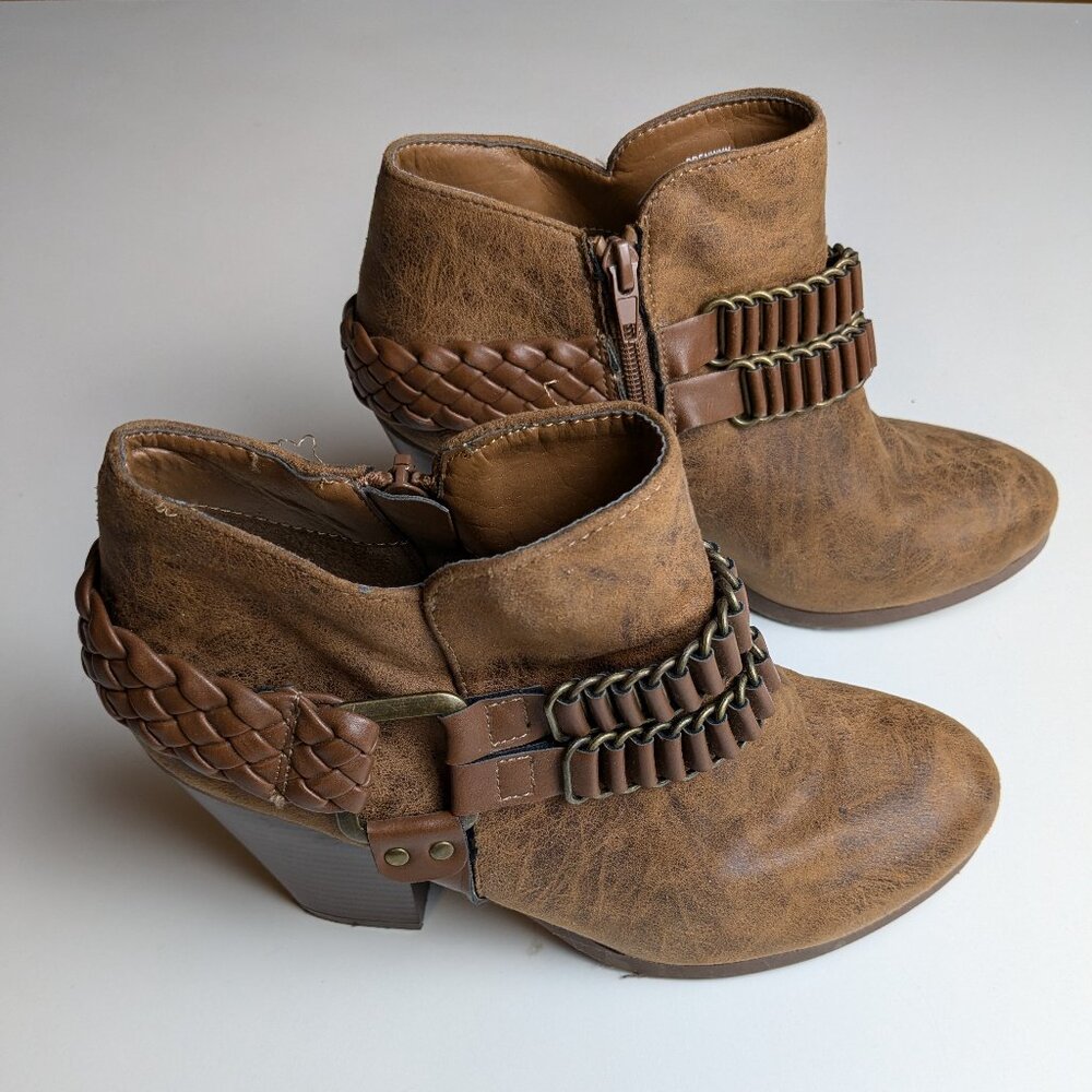 JustFab Women's Size 8.5 Brenwyn Brown Leather Ankle Booties Boots
